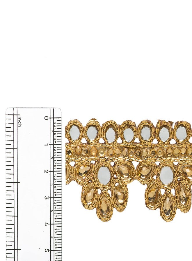 CORIOX Mirror Golden Lace Designer Fabric for Designing, Sarees, Lehangas, Dupatta, Bags, Furnishings Art and Crafts 9 mtr. - Image 3